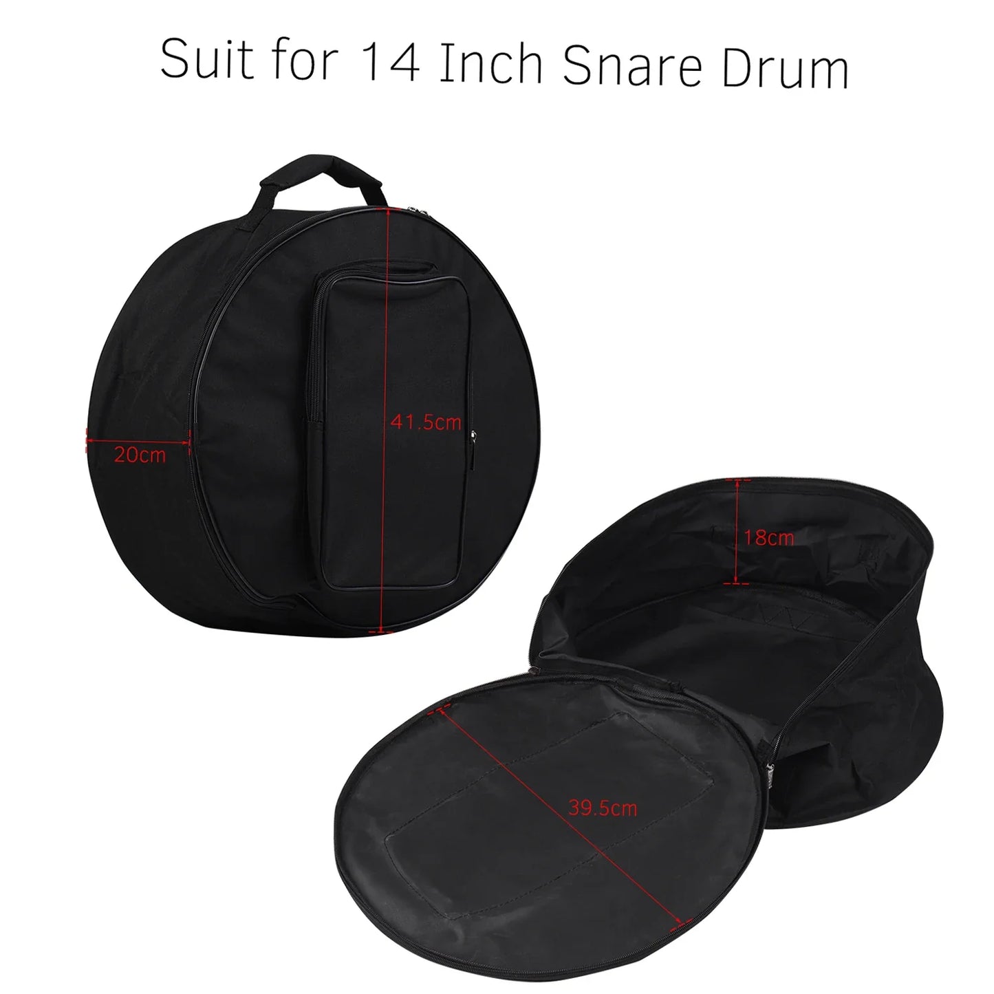 Compact Snare Drum Bag Backpack – Red Musical Instrument Case with Shoulder Strap and Exterior Pockets
