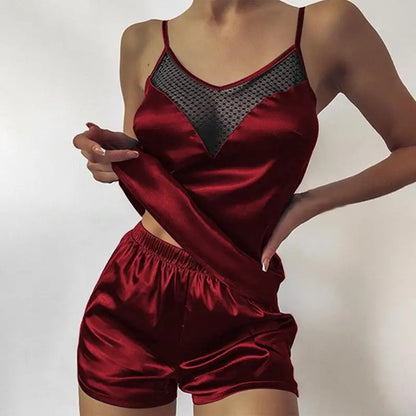 Women’s Summer Pajama Set – Pink Heart Print Ice Silk T-Shirt & Shorts, Comfortable Casual Round Neck Sleepwear