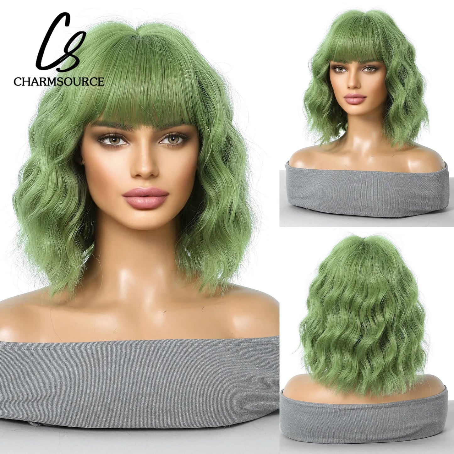CharmSource Pink BOBO Short Synthetic Wig – Natural Wavy Heat Resistant Hair Wig for Women, Party & Daily Wear