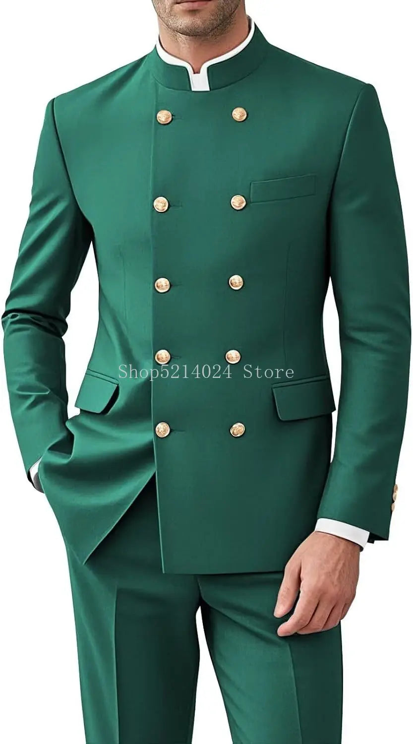 Men's 2-Piece Suit Set - Gold Button Jacket and Pants for Weddings & Formal Events