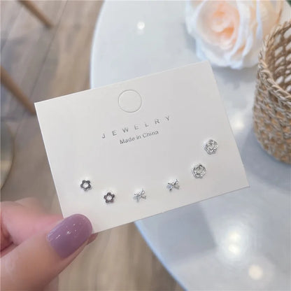 S925 Silver Stud Earrings Set - Simple Cute Mini Earrings for Women Girls Exquisite Jewelry Gift Wholesale
