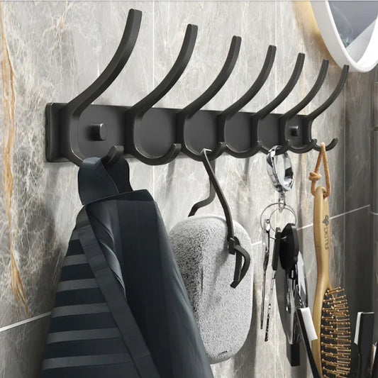 Folding Wall Robe Hooks - Black & White Towel, Coat & Clothes Hanger for Bathroom & Kitchen