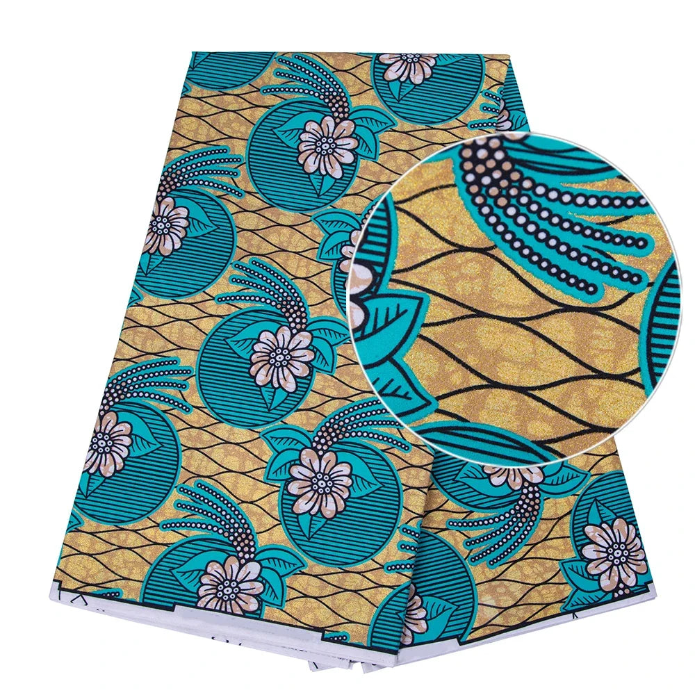 Nigerian Golden Super Ankara Fabric - Glitter Wax Batik Print for Sewing & Crafts