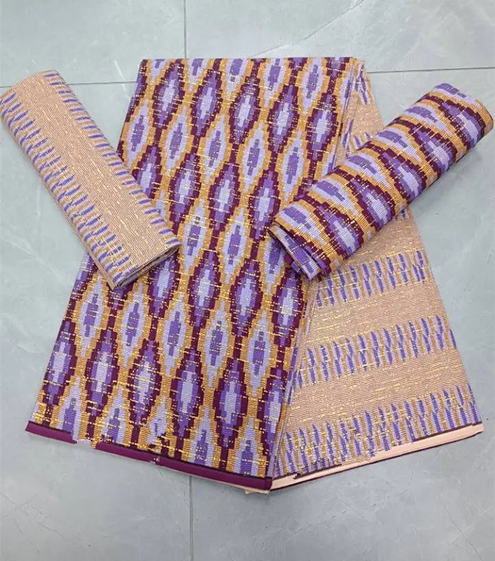 Real Ankara Wax Lace Fabric - 100% Cotton Nigerian Gold Print, 6 Yards Ghana Style Party Dress Material