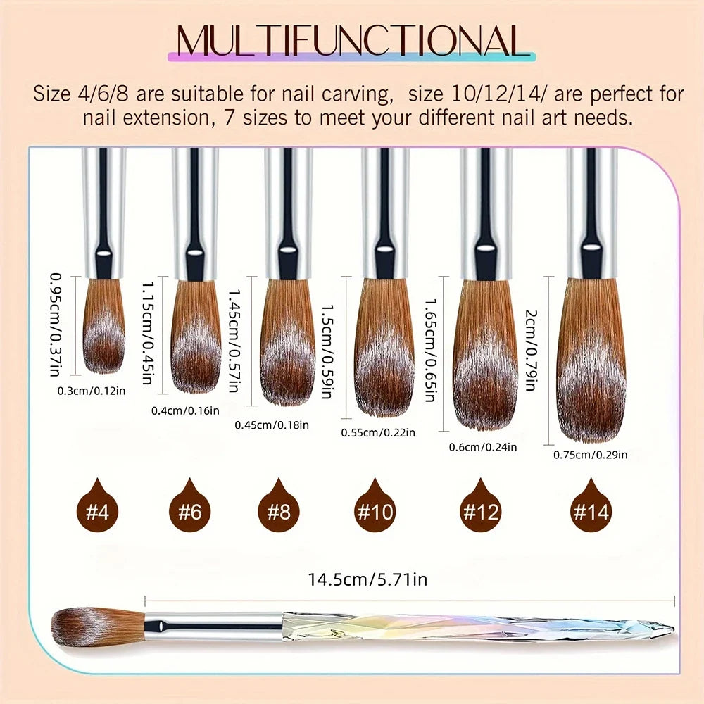 3D Carving Acrylic Nail Brush Set - 6PCS Professional Multi Size Brushes for Nail Art Extensions and Powder Application