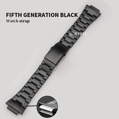 G-Refit V6.0 DW5600 Metal Bezel Kit - Stainless Steel Watch Band Strap & Case Accessories with Tools for GWB5600/GWM5610
