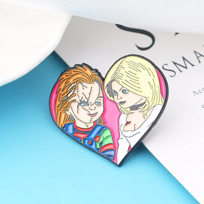3-Piece Horror Cartoon Enamel Pin Set - Funny Metal Lapel Badges for Cosplay & Gifts