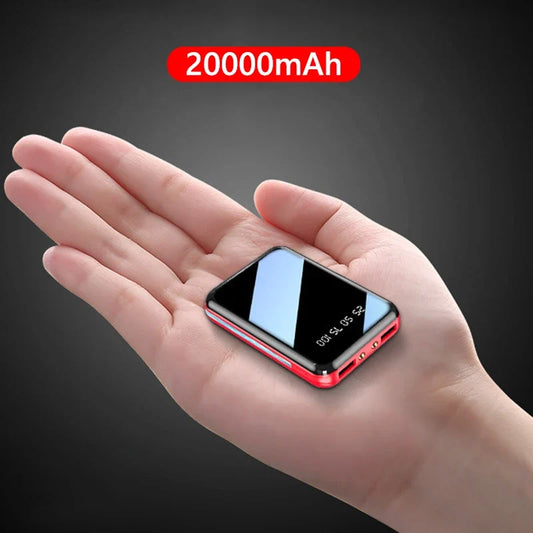 20000mAh Mini Power Bank - Portable LED Digital Display Charger with Mirror Screen External Battery for iPhone Samsung Xiaomi & Huawei