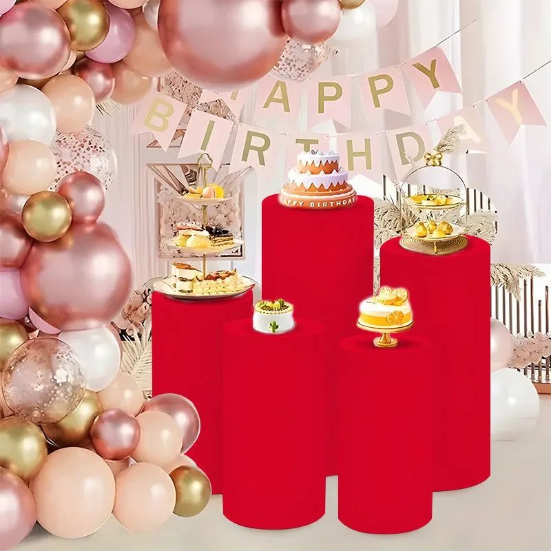 Cylinder Stand Covers - 5PCS/3PCS Elastic Fabric Decor Sleeves for Wedding, Party & Baby Shower Events