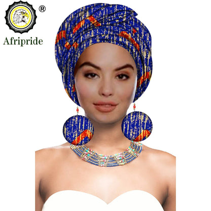 African Turban Headwrap - Nigerian Ankara Headscarf with Matching Earrings
