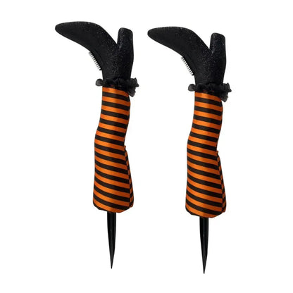 2pcs Halloween Witch Leg Yard Stakes - Evil Witch Outdoor Garden Lawn Decor & Party Decoration Props