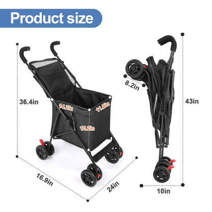 Foldable Utility Shopping Cart - Lightweight Portable Trolley for Market, Picnic & Pet Transport