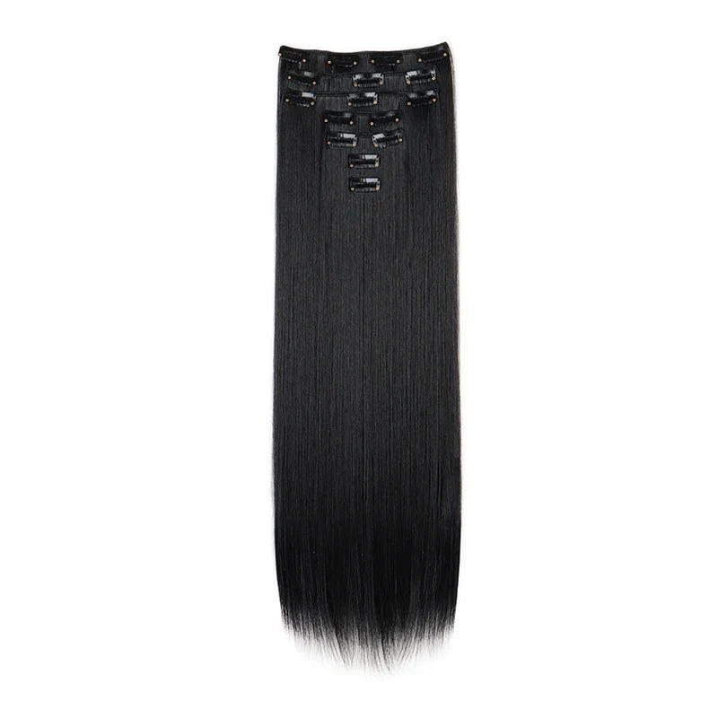 WIGSIN 24 Inch Synthetic Hair Extensions - 7PCS Long Straight Clip-In Hairpieces for Women in Black and Blonde Styles