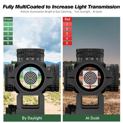 1-5X24 Tactical Rifle Scope – Red & Green Illuminated Reticle for AR15 Hunting