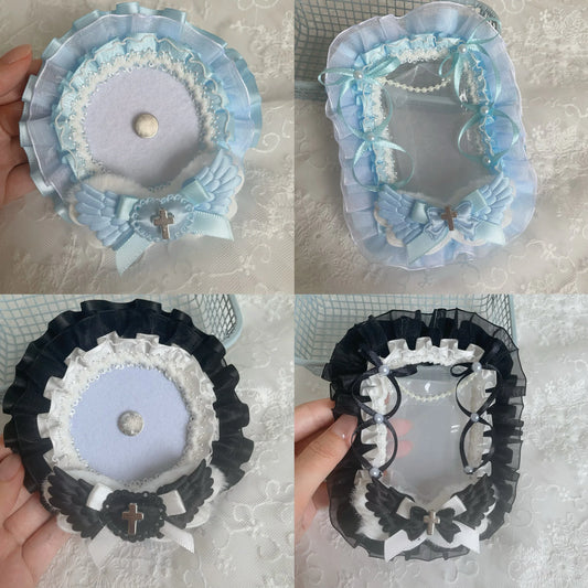 Lace Bow Pearl Card Holder - Decorative Photo Card Cover for DIY Crafts, Scrapbooking & Display