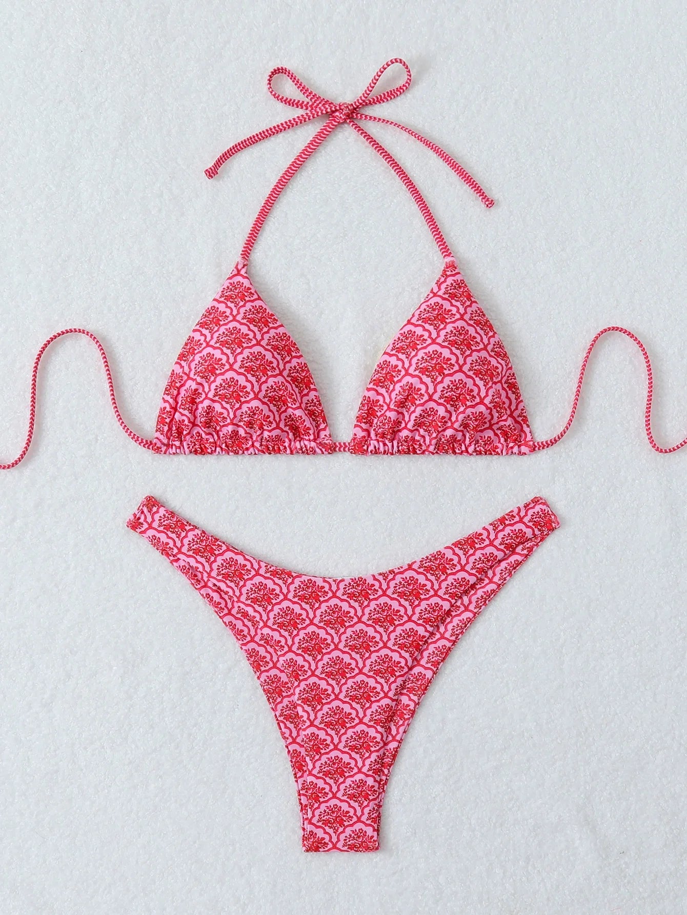 Retro Floral Print Bikini Set - Women's High Waisted Lace Up 2 Piece Summer Swimsuit Beachwear