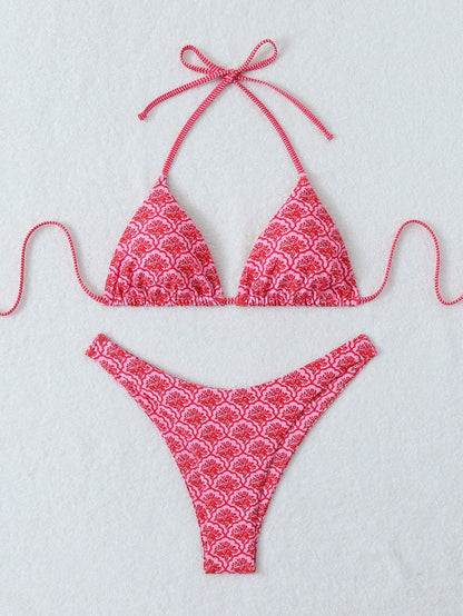 Retro Floral Print Bikini Set - Women's High Waisted Lace Up 2 Piece Summer Swimsuit Beachwear