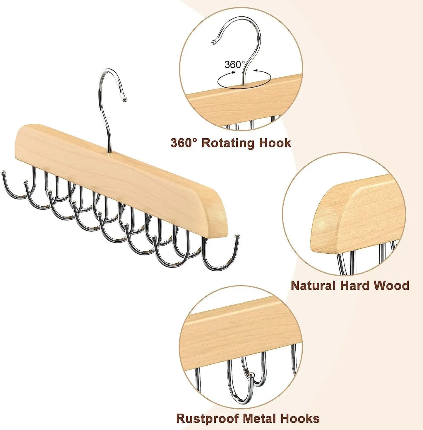 Wooden Belt Rack – Women’s & Men’s Clothes Storage Hanger for Belts, Scarves, Ties, and Wardrobe Organizer