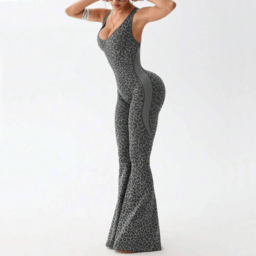 Women’s One-Piece Pad Jumpsuit Yoga Set – Flared Scrunch Workout Pants & Trendy Activewear XP10