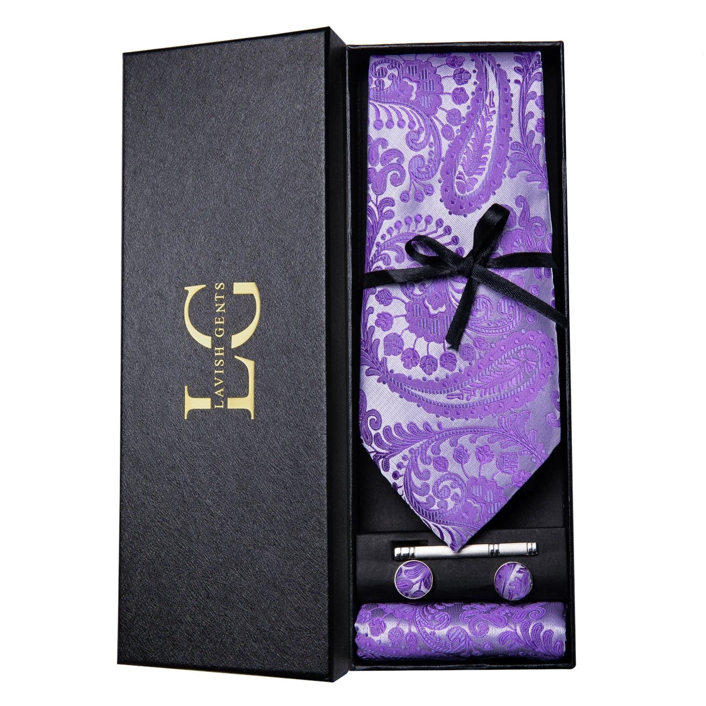 Hi-Tie Luxury Paisley Teal Green Tie Set - Men’s Classic Necktie with Handkerchief & Cufflinks Gift Box for Wedding & Formal Wear