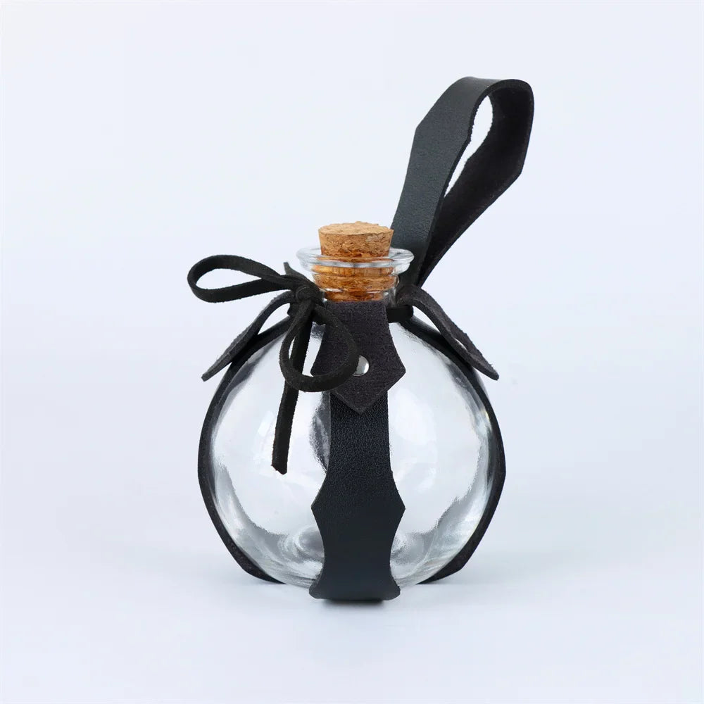 Medieval Elf Leaf Leather Belt Set – Glass Magic Bottle Case, Embossed Retro Leather Accessories for Halloween & Cosplay