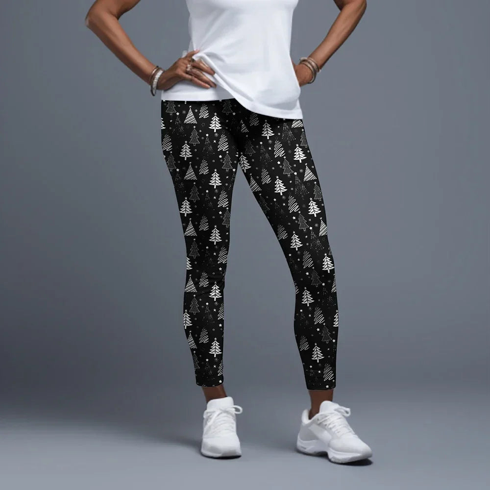 LETSFIND Women High Waist Winter Fitness Leggings, 3D Christmas Print Full Length Stretch Yoga & Casual Trousers