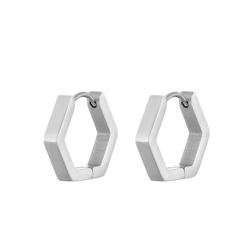 Classic Stainless Steel Hoop Earrings - Heart, Star, Oval & Geometric Punk Hip Hop Jewelry for Women & Men