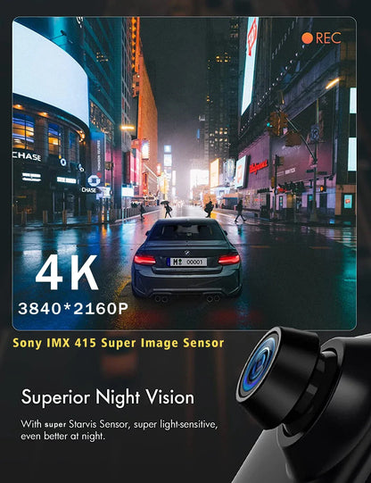 4K 2160P Dash Cam – Car DVR with CarPlay, Android Auto, Rearview Mirror Streaming, GPS, 5G WiFi, FM Radio, AUX