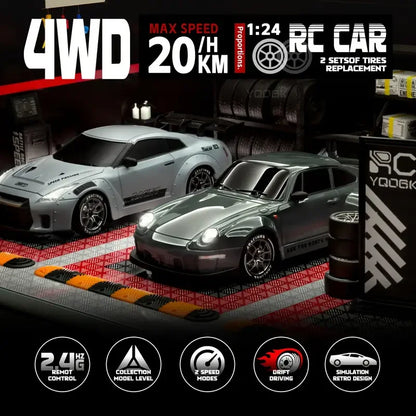 1:24 RC Drift Car — 4WD High-Speed Remote Control Sport Car with LED Lights & Extra Drifting Tire, Kids & Adult Gift