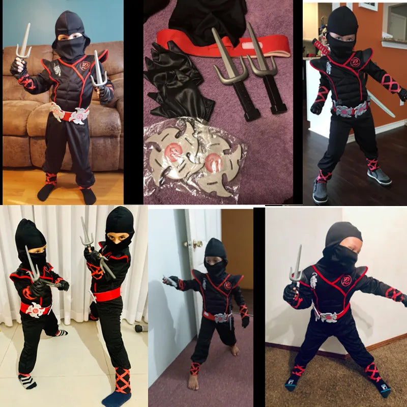Kids Black Ninja Costume Set — Anime Samurai Outfit with Mask & Fighting Toy for Holidays & Gifts