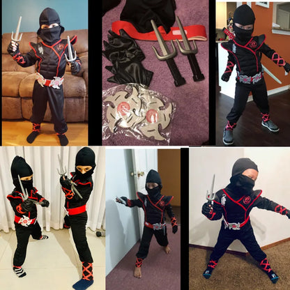 Kids Black Ninja Costume Set — Anime Samurai Outfit with Mask & Fighting Toy for Holidays & Gifts