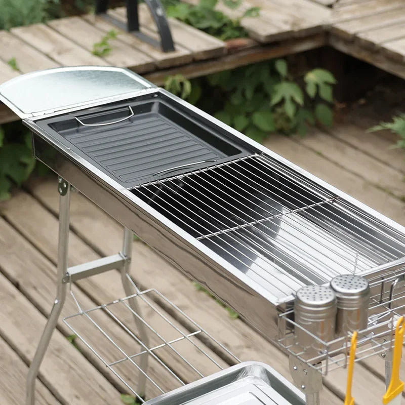 Portable Stainless Steel Charcoal Grill - Large Folding BBQ Cooker with Handle for Outdoor Camping & Barbecue