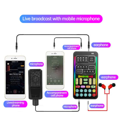 i9 Mini Voice Changer Sound Card – Bluetooth-Compatible Live Audio Mixer with Multiple Effects & Mic Support