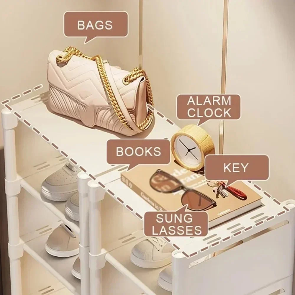 Multiple Layers Shoe Organizer Rack - Space-Saving Stackable Shelf for Wall Corner, Adjustable Shoe Storage Cabinet