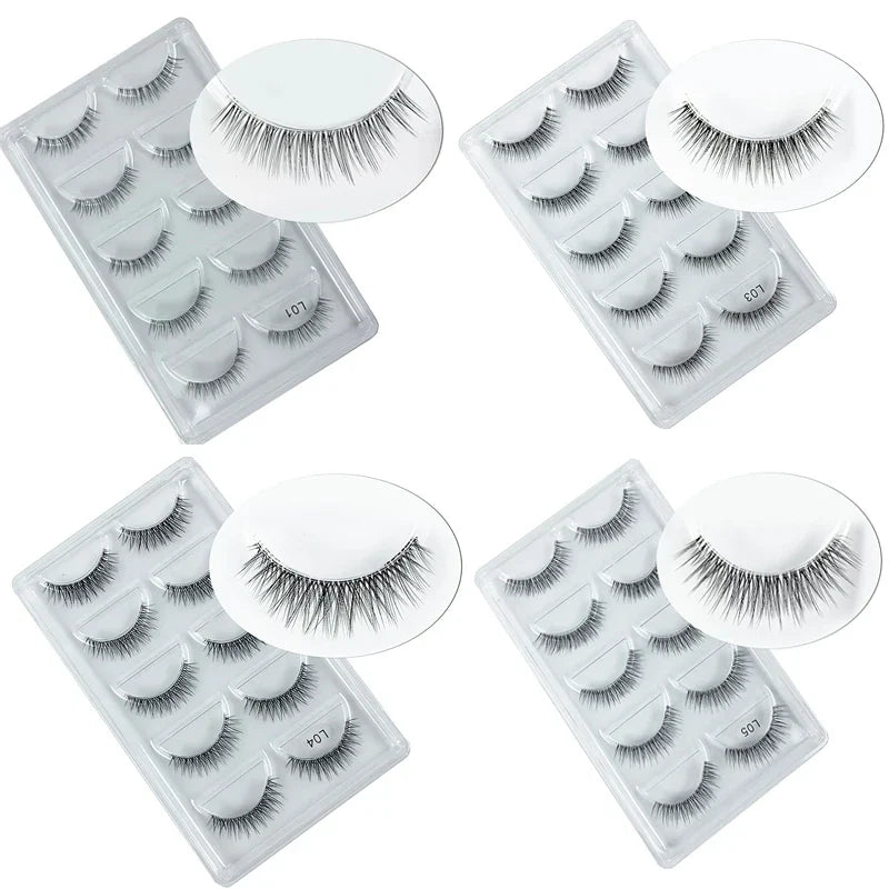 5 Pairs Manga Style Cosplay False Eyelashes – Soft Natural Short Mink Strip Lashes with Clear Band