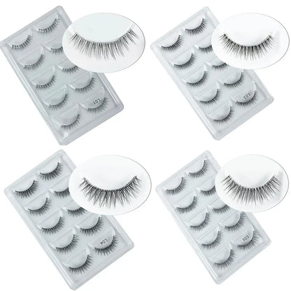 5 Pairs Manga Style Cosplay False Eyelashes – Soft Natural Short Mink Strip Lashes with Clear Band