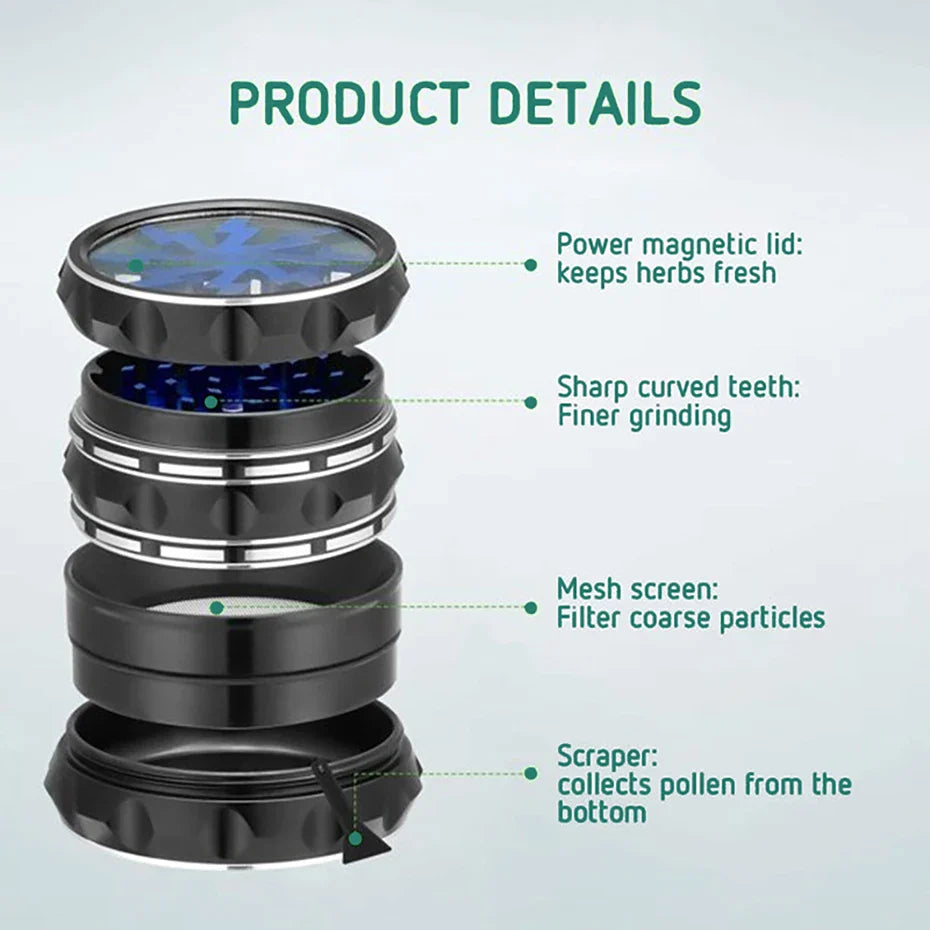 60mm 4-Part Aluminum Herb Grinder – Metal Spice Mill with Transparent Skylight for Tobacco & Smoking Accessories