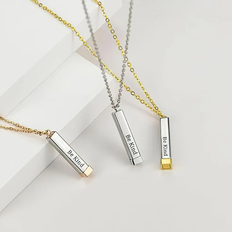 Be Kind of A B Necklaces for Women - Hidden Message, Friendship Jewelry Gift for Best Friends, Sorority Sisters, Square Tube Pendant