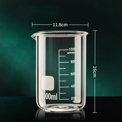 High Borosilicate Glass Measuring Cup – Clear Scale Laboratory Beaker, Kitchen & Baking Measuring Cup (50-1000ml)