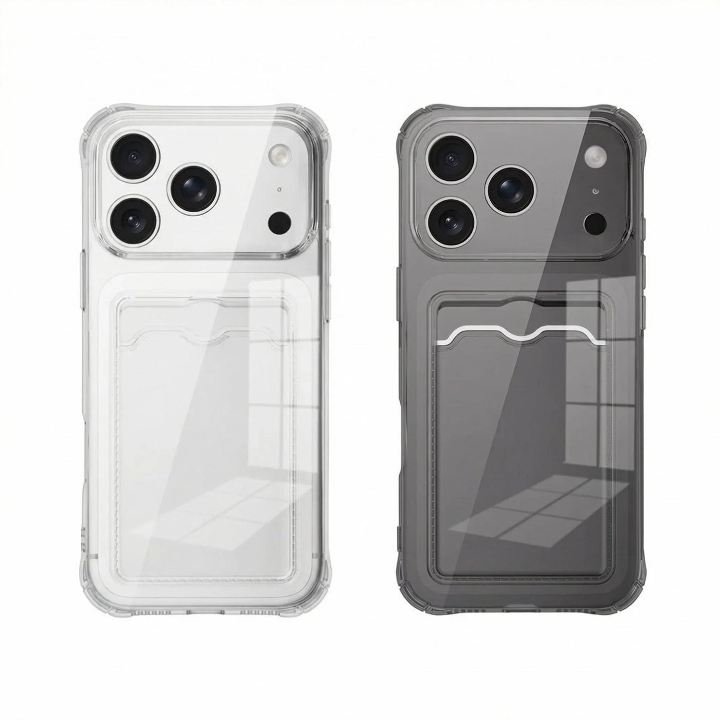 Transparent Silicone Card Slot Case - Protective iPhone Cover with Built-In Wallet Holder for iPhone 6-17 Series