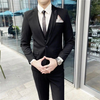 Men’s British Style 3-Piece Suit Set - Slim Fit Vest & Trousers Formal Banquet Fashion Ensemble