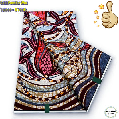 African Golden Wax Fabric - Soft Glitter Gold Print Batik Ankara Pagne