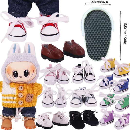 3.8cm Doll Shoes for 17cm Labubu Plush Kpop Dolls – Solid Color Canvas & Leather Shoes | Labubu Accessories & Decoration