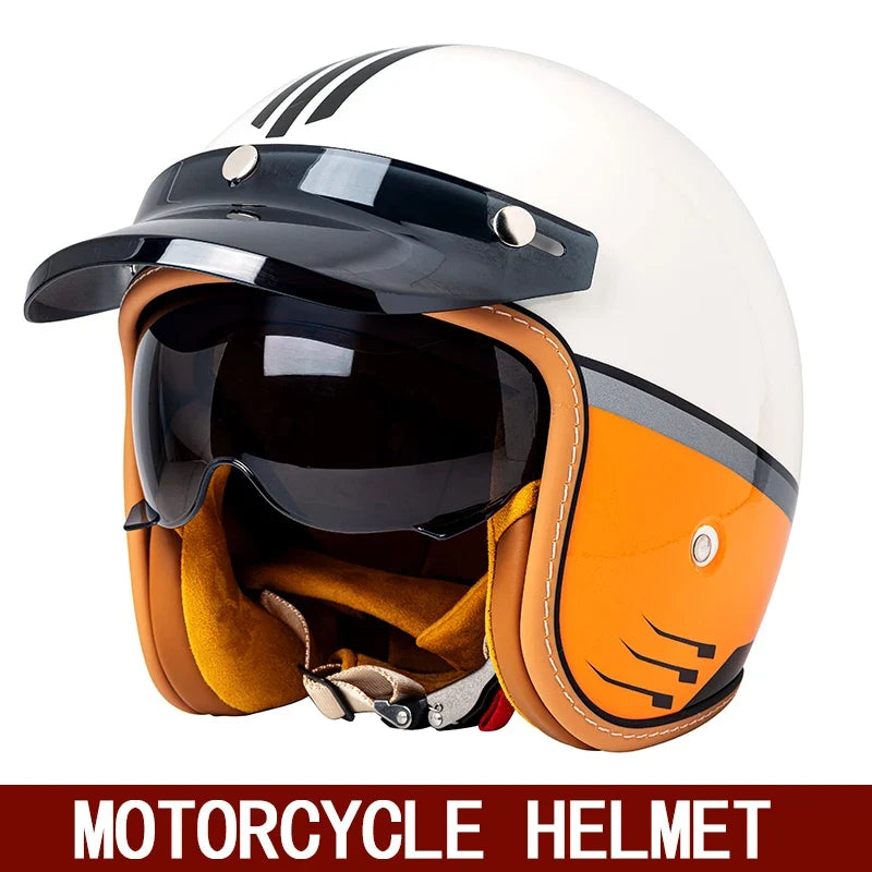Retro 3/4 Motorcycle Helmet - Semi Open Face Cross Country Riding Helmet Winter Motorbike Safety Accessory