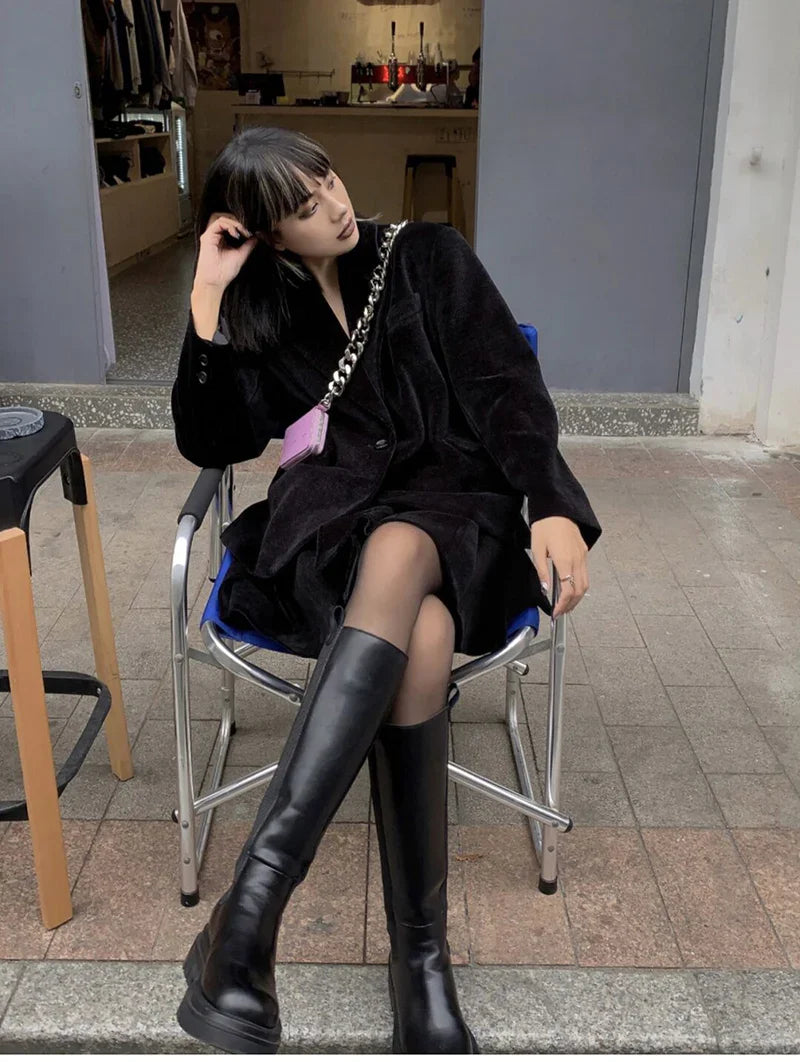 Platform Women's Knight Long Boots – Fashionable Warm Fur Knee-High Booties with Square Heels for Autumn & Winter