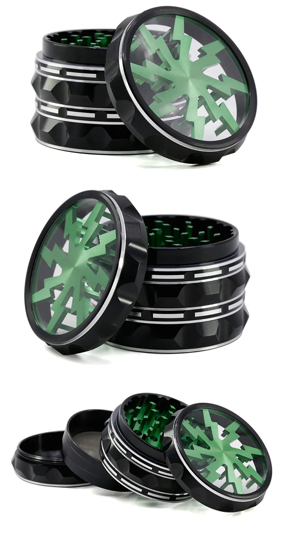 60mm 4-Part Aluminum Herb Grinder – Metal Spice Mill with Transparent Skylight for Tobacco & Smoking Accessories