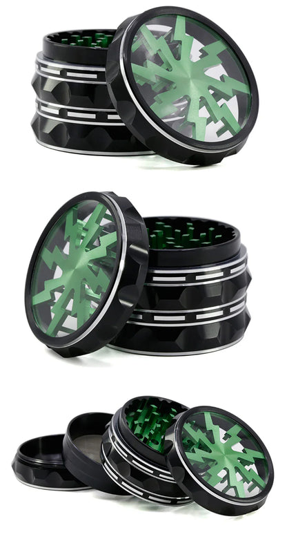 60mm 4-Part Aluminum Herb Grinder – Metal Spice Mill with Transparent Skylight for Tobacco & Smoking Accessories