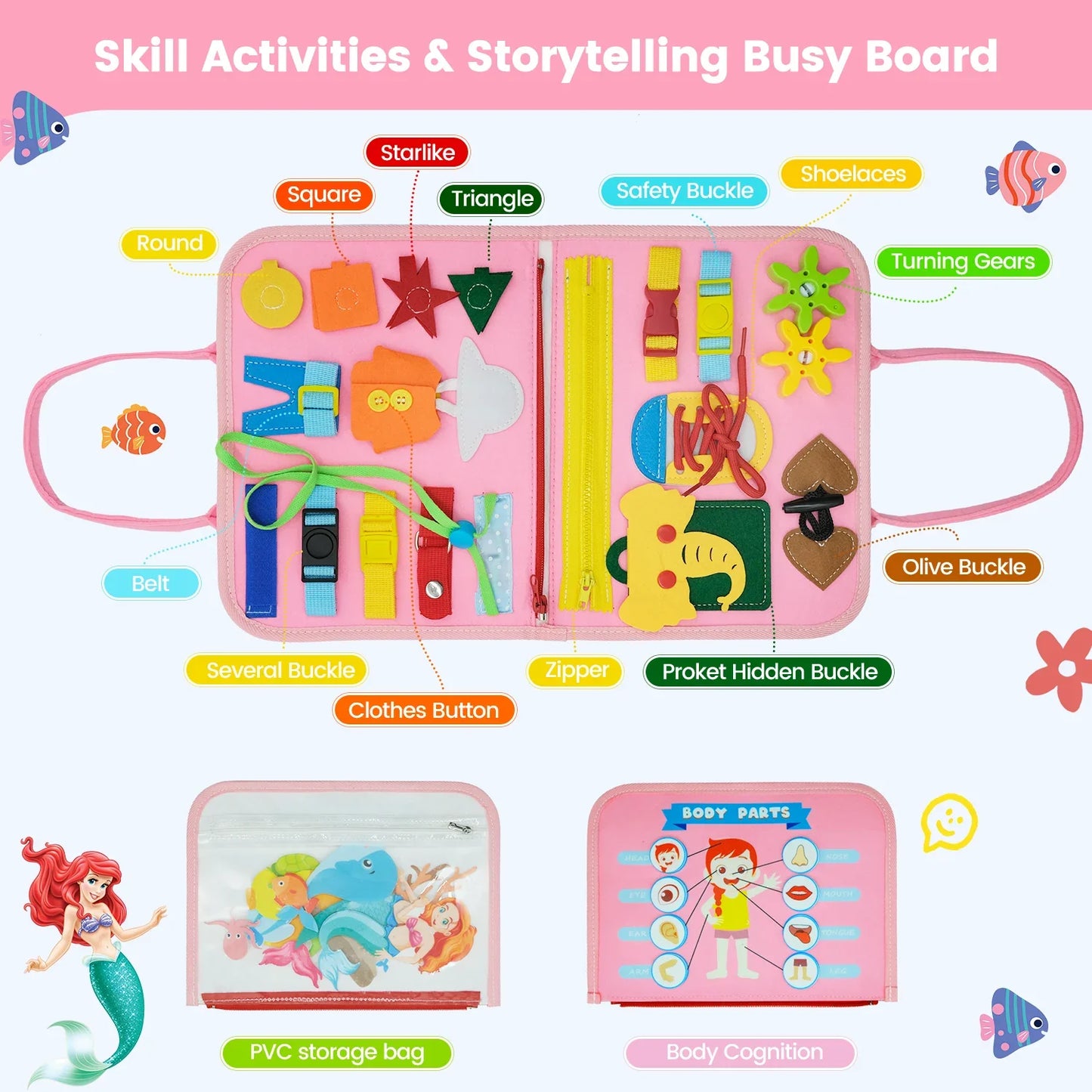 Montessori Toddler Busy Board – Educational Activity for Motor Skills & Baby Learning Toys for Travel