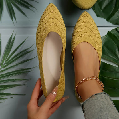 Women’s Pointed Toe Knitted Slip-On Flats – Solid Color Casual Breathable Ballet Loafers