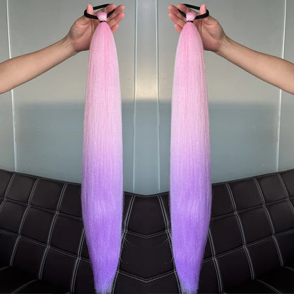 Synthetic Colorful Ponytail Extensions – Long Straight Braided Hairpieces with Rubber Band for Women